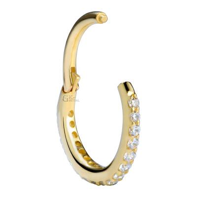 China CLASSIC Solid 18g 14Karat Yellow Gold Side Set Gems Hinged Clicker Segment Ring Septum Body Piercing Jewelry for sale