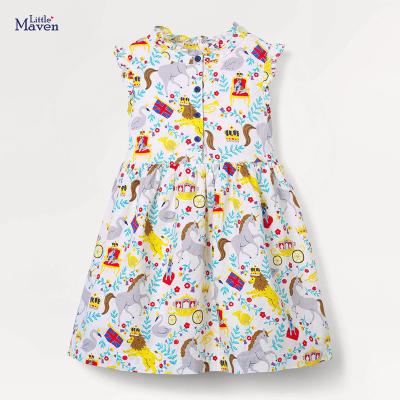 China Breathable Cotton Dress/Jumper Skirt Sleeveless Casual Little Girl Sunbathing Animal Floral Print for sale