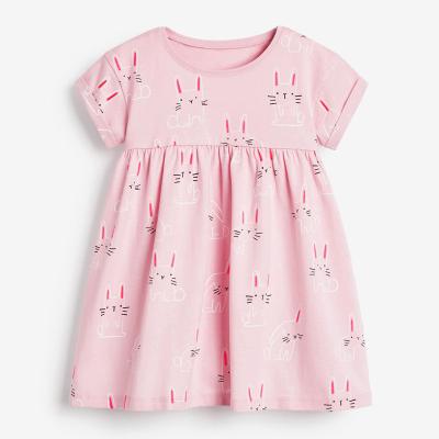 China Girls Summer Casual Dress Breathable Cotton Knitted Dresses Short Sleeve Sundress 2-7 Years for sale