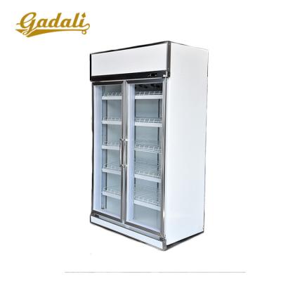 China 1200L Double-temperature Beverage Drink Cooler 2 Door Transparent Glass Display Fridge for sale