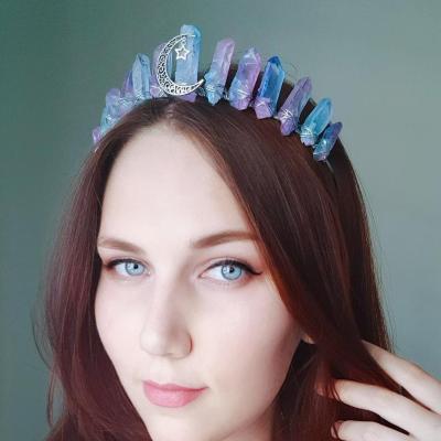 China Newest Trendy Natural Crystals Crown Tiara Polished Clear Mermaid Quartz Raw Crystal Headband for sale