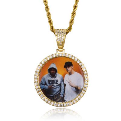 China Wholesale Hiphop Fashion Sublimation Jewelry Mask Gold Circle Silver Zircon Custom Photo Necklace for sale