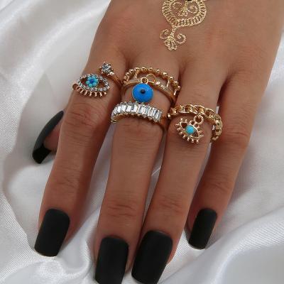 China Punk The Latest Jewelry Wholesale Personality Style Demon Punk Eye Rings Diamond Dripping Oil Hollow Ring Sets Ring for sale