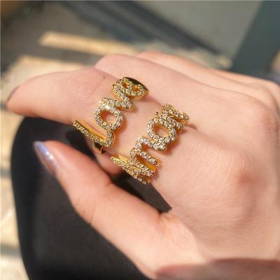 China TRENDY INS Fashion Design 18k Gold Plated Love Zircon Ring For Girls for sale