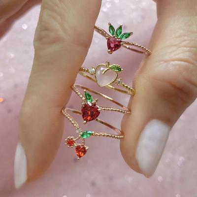 China 2020 New Design Fashion TRENDY CIA Crystal Fruits Ring For Girls Cute for sale