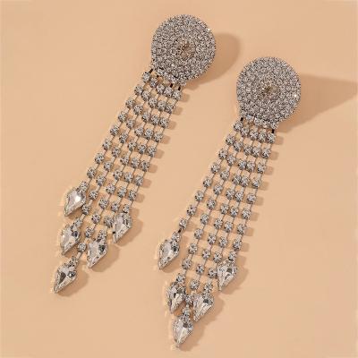 China Vintage Hot Sale Tassel Earrings Gold Along Women Jewelry Full Silver Diamond 925 Needle Silver Plated Crystal Drop Earings for sale