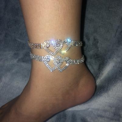 China 2020 Hot Sale FASHIONABLE CIA Full Crystal Heart Shape Bling Bling Anklet For Girls for sale