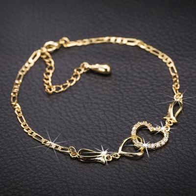 China 2020 TRENDY INS Fashion 18k Gold Plated Stainless Steel Crystal Heart Shape Anklet for sale