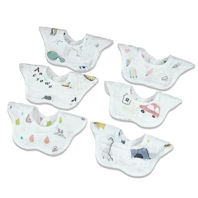 China BPA Free 4 Layers High Density Gauze Cheap Baby Bib Double Sided Cartoon Printing Organic Cotton Baby Bibs for sale