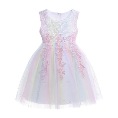 China Washable Princess Kid Dress Sleeveless Girls Dress Lace Tulle Flower Girl Dress for sale