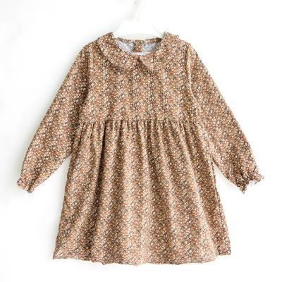 China Cute Floral Print Washable Kids Spring Dress Cotton Girls Long Sleeve Zipper Midi Girl Dress For Child for sale