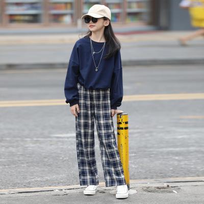 China Casual Girls Fall And Winter Wide Leg Pants Loose Long Sleeves Sweater Lattice Straight-Leg Pants Loose 2 Piece Set for sale