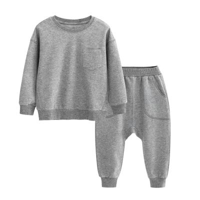 China Breathable Kids 2 Piece Cotton Loose Sweater Set Boys Sportswear Casual Children's Solid Color Long Pajamas With Pockets In Winter for sale