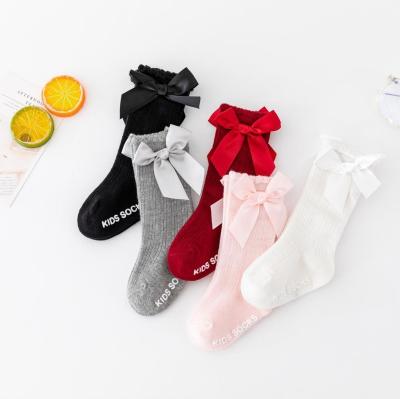 China New Soft Girls Big QUICK DRY Bow Knee Highs Long High Tops Toddler Cotton Lace Baby Socks Kids kniekousen Meisje Girls Socks Wholesale for sale