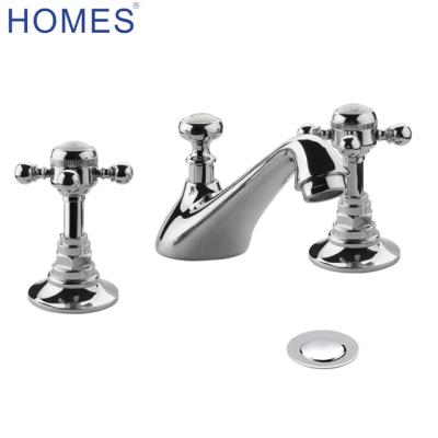 China Metered Faucets 3 Connection Hole Basin Mixer Tap With Automatic Waste for sale