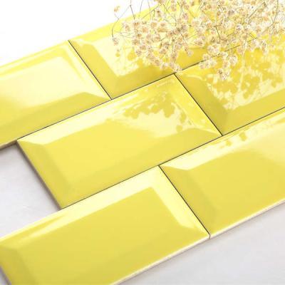 China Bevel Metallic Shiny Yellow Rdge Glazed Ceramic Bathroom Wall Tiles for sale