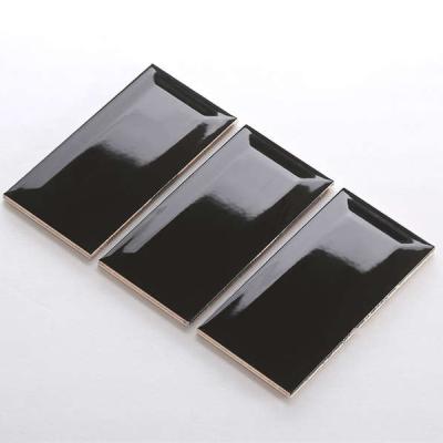 China Metallic Glossy Black Bevel Underground Ceramic Wall Tile Glazed Izmir Tiles M1207X 10*20 Defective Tiles Price for sale