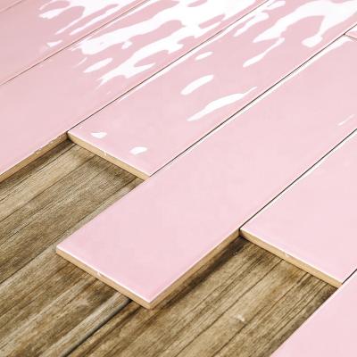 China Glazd Ceramic Tile Medici Tile 75X300mm Pink Color 3*12inch Wall Tile Subway Tile For Bathroom Living Room Design for sale