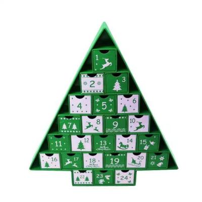 China Custom Logo Tree Shape Advent Calendar Packaging Christmas 24 Small Drawers Box for sale