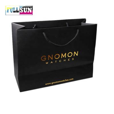 China New Hot Stamping Logo Black Matt Kraft Paper Bag With Cotton Rope Handle for sale