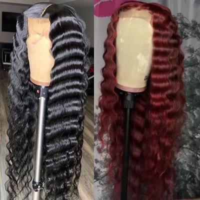 China VENUSWIG Deep Wave Deep Wave Lace Front Human Hair Wig Cuticle Aligned Virgin Hair HD Transparent Swiss Lace Closure Wig For Black Women for sale