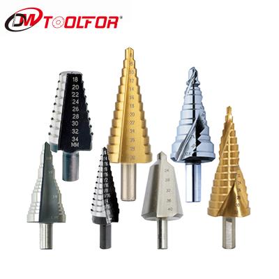 China Metal Drilling DAMING Custom Size Round Shank Straight Splines Thread Metal HSS Spiral Step Drill Bits for sale