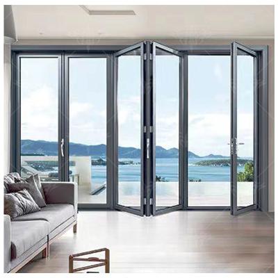 China Sound Insulation Noiseless Sliding And Folding Door Track Fold Glass Door Patio Double Glazed Bi Fold Doors for sale