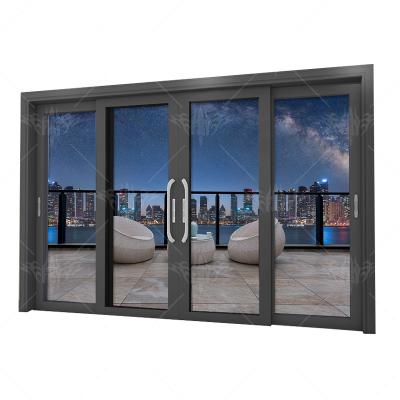 China Sound Insulation high quality matte black sliding aluminum doors large aluminum double glass sliding door for sale