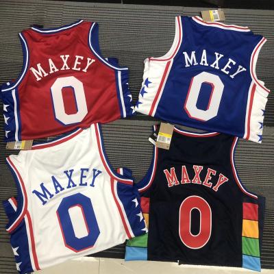 China Wholesales American Sports 76er 0 Maxey Basketball Antibacterial Tank Top Mens Quick Dry Blue White Red Running Shirts Uniforms for sale