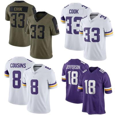 China 2021 New Breathable Sports American Football 33 COOK 7 PETERSON 4 FAVER 84 MOSS Men Clothing Shirt for sale