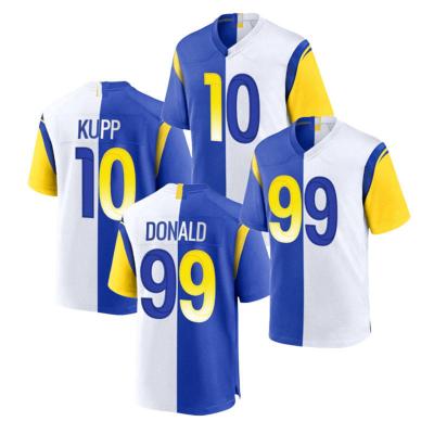 China Aaron Donald American Football Team Sports Shirt Blue White Cooper Kupp Uniform Breathable Split Jersey Men Stitched for sale