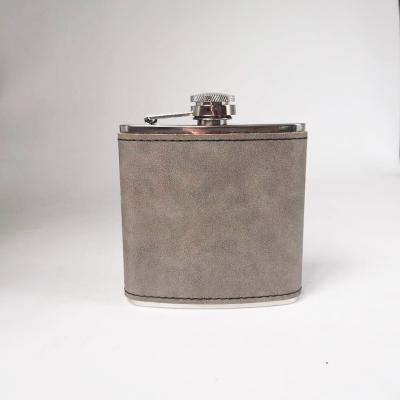 China Drinking Laser Engraving Gray Leather Hip Flask Whiskey Flask Liquor Flask for sale