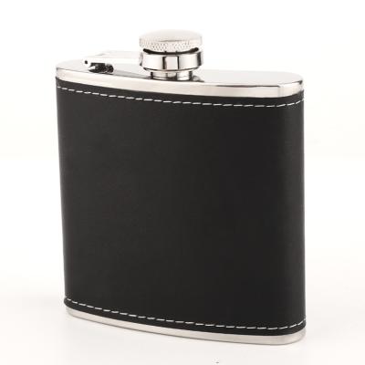 China Modern Hip 6oz Stainless Steel Wrap Custom Brown Leather Hip Flask Black Leather Flask Custom Color for sale