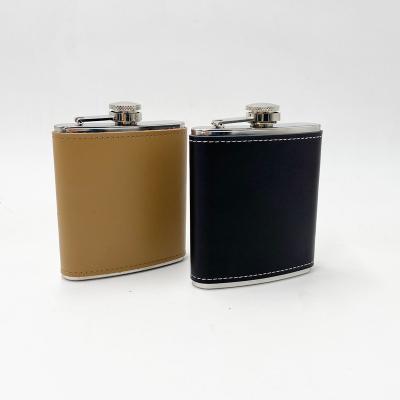 China 8 Ounce Stainless Steel Whiskey Modern Hip Flask Leather Wrapped Flask for sale