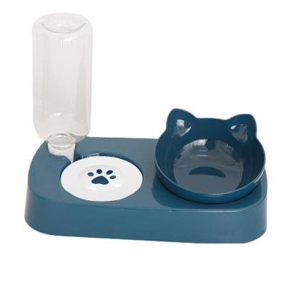 China Cute Viable Cat Face Floating Bowl 2 In 1 Automatic Pet Feeder Cat Dog Food Bowl Drinking Water And Food Feeder Bowl for sale