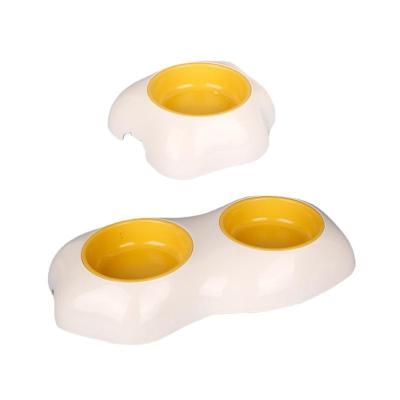 China Anti Spill Egg Yolk Style Single Bowl Creative Sustainable Plastic Double Bowl Easy To Clean Pet Bowl for sale