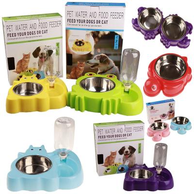 China Viable Stainless Steel Thickened Automatic Drinking Water Feeding Dog Food Bowl Dual Mode Lovely Pet Bowl for sale