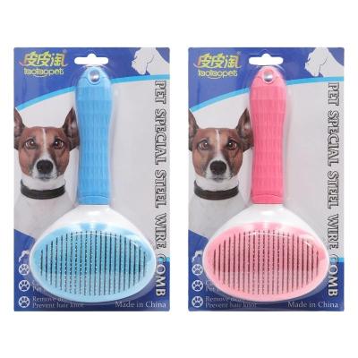 China 2021 Viable Hot Sale Cat Hair Brush Round Handle Wire Brush Stainless Steel Soft Comb For Pet for sale