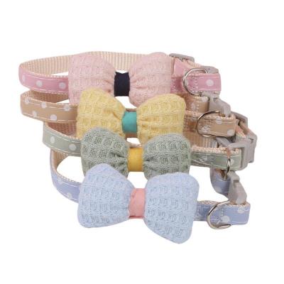 China Personalized Four Color Optional Cotton Filled Bow Cat Collar Summer Wave Dot Pet Collar Cat Collar Lovely for sale