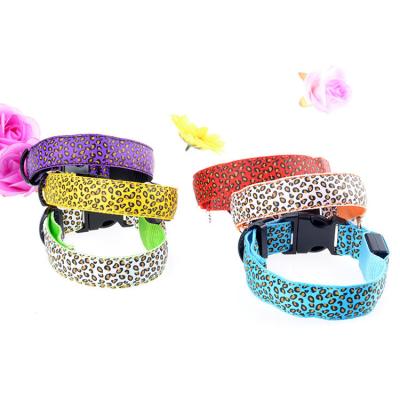 China Viable Medium and Small Pet Large Medium and Small Pet Dog Dog Collar LED Leopard Printing Collar LED Luminous Strap Luminous Mixed Series for sale