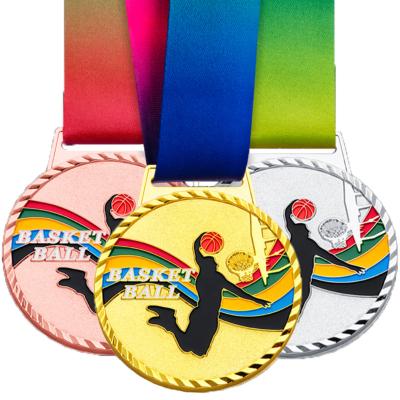 China High Quality Europe Basketball Running Medal In Stock With Ribbon Full Color Sublimated Fast Delivery for sale