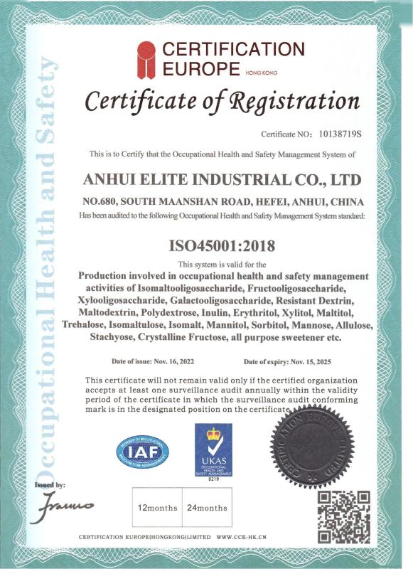 ISO45001 - ANHUI ELITE INDUSTRIAL CO.,LTD