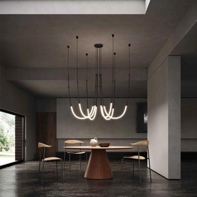 China Duplex Modern Villa Stair Modern Design Exhibition Hall Soft Decoration Personality Line Pendant Light Lamp for sale