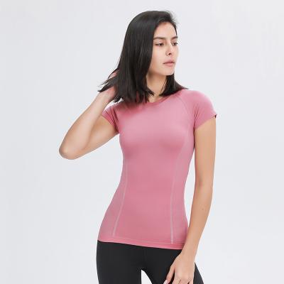 China 2021 New Summer Women's Breathable Fitness and Yoga Wear Clothing Sports Stitches Workout Short Sleeve Quick-Dye Shirt for sale