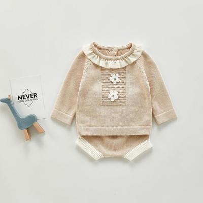 China 2021 Autumn baby lapel breathable set for baby lace foreign style knit top sweater suit baby clothing sets for sale