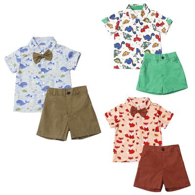 China 2021 new casual shirt + shorts summer cartoon print boys set boys and gents 2 pieces boys clothing sets for sale