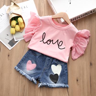 China 2021 Summer New Casual Children's Short Sleeve T-shirt + Lattice Shorts 2 Piece Children's Clothing Set for sale