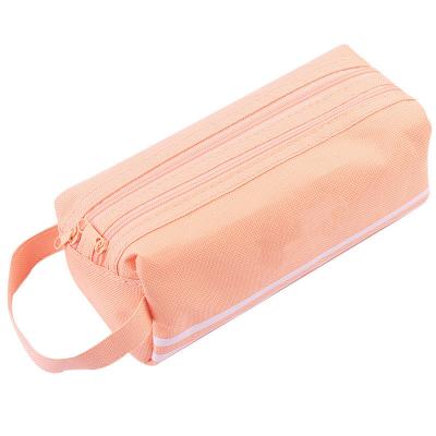 China 2021 student stationery canvas large capacity pencil case solid color simple durable simple fresh stationery double small for sale