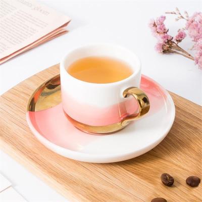 China Non Inverted Plate Modern Gold Coffee Tea Cup Ceramic Cup And Saucer for sale