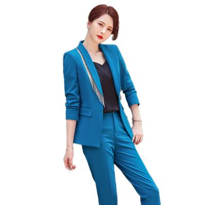 China Anti-Wrinkle Hot Sale Fashion Suit Long Sleeve Office Slim Solid Color Lady Personalized Suit With Fin Pocket for sale